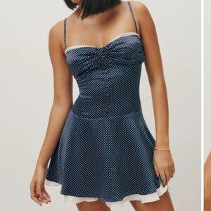 Reformation Womens 100% silk Ursula mini dress in rain drops 6 NWT